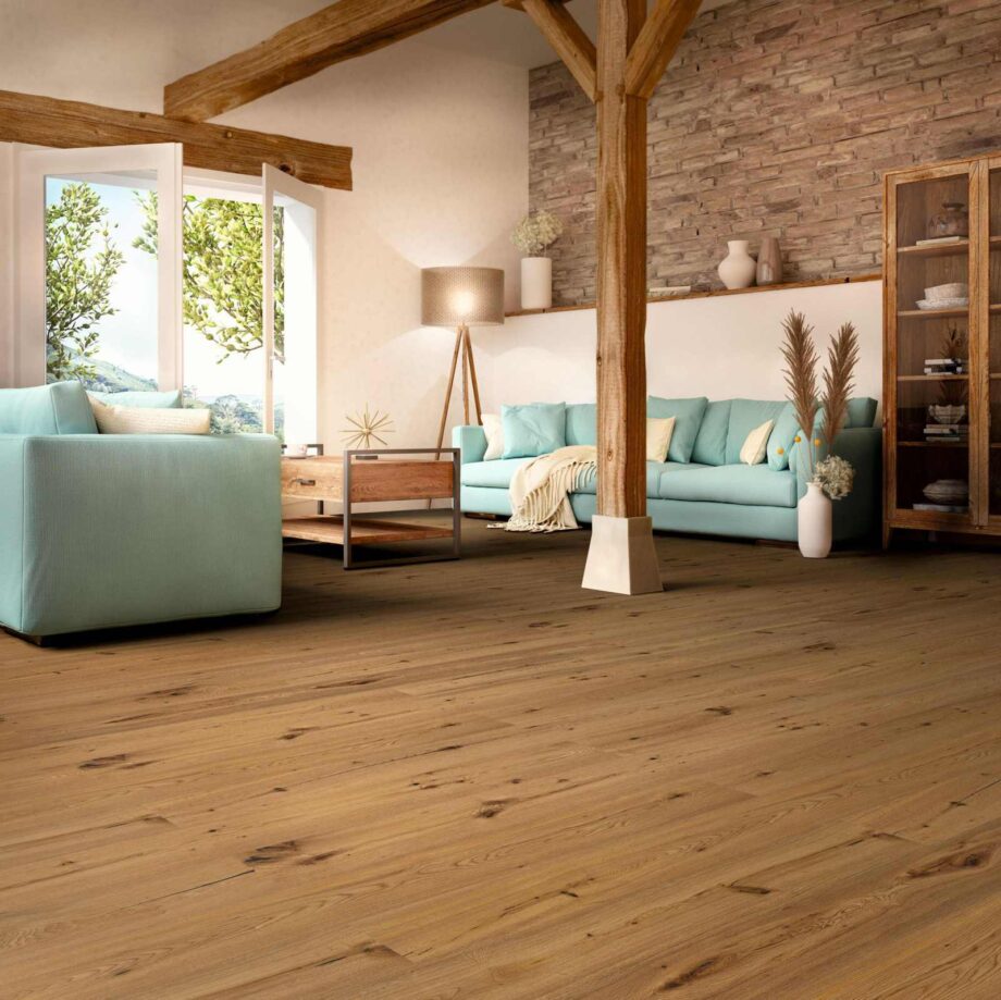 Parquet floor Oak Rustical 1-strip 2 sides beveled brushed mat lacquer