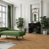 Herringbone flooring Bauwerk Monopark Oak Nature 13 installed on the floor in classical style room