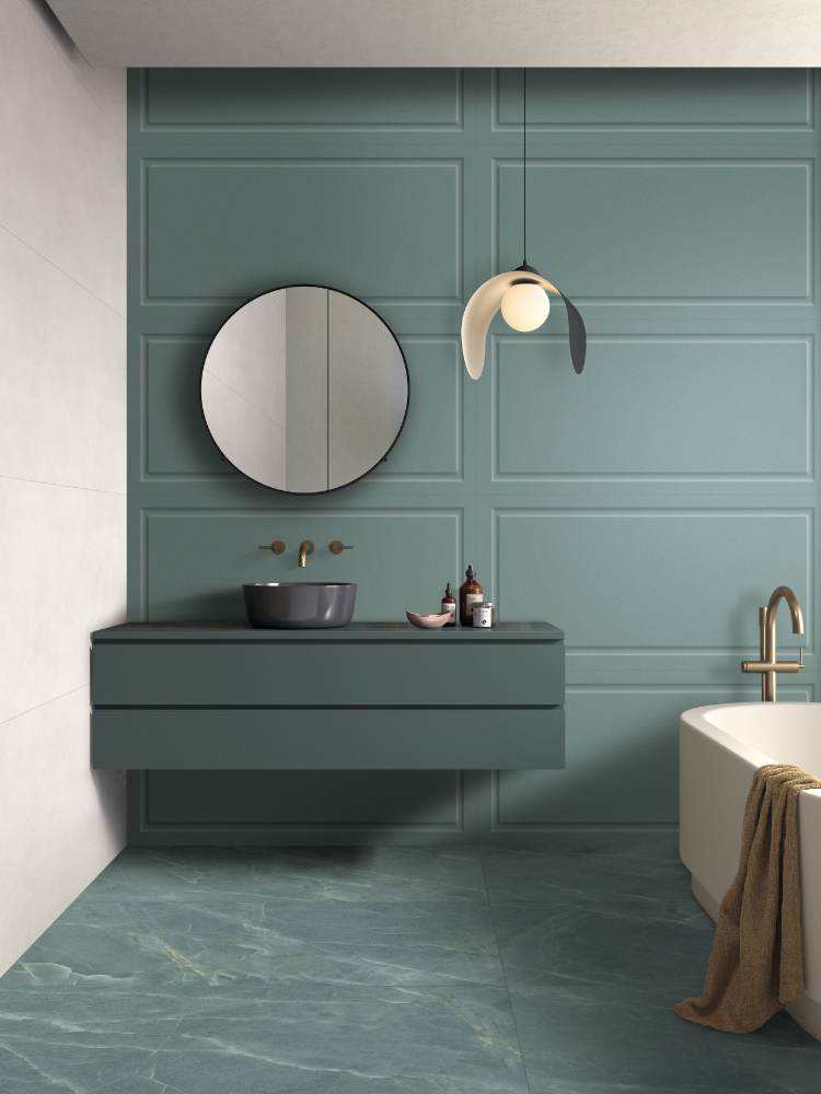 Relief ceramic wall tile ABK Boiserie Green, 60x120 cm, 8.5 mm, matt