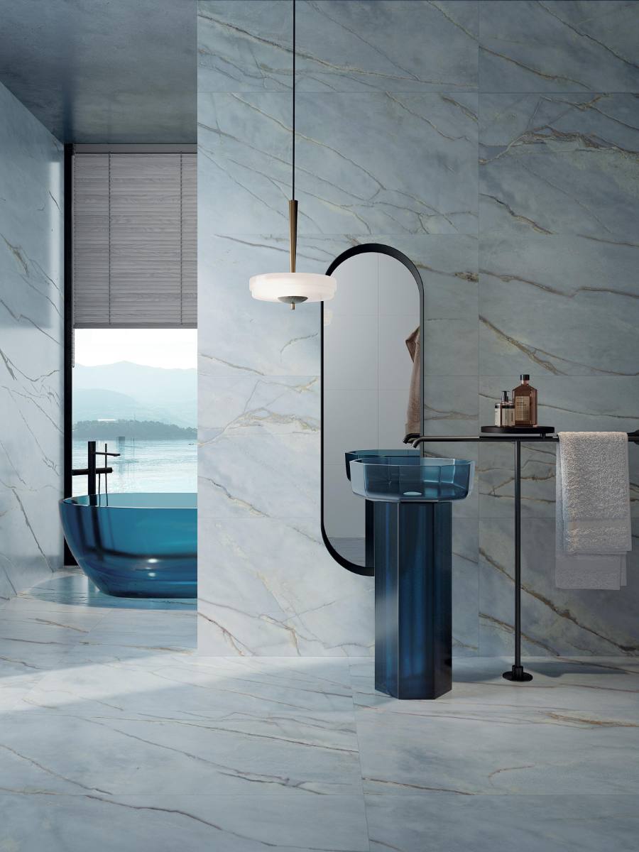 Marble effect large porcelain slab ABK Sensi Nuance Deep River, 120x280 cm, 6 mm, polished 3D textured (lux 3D)