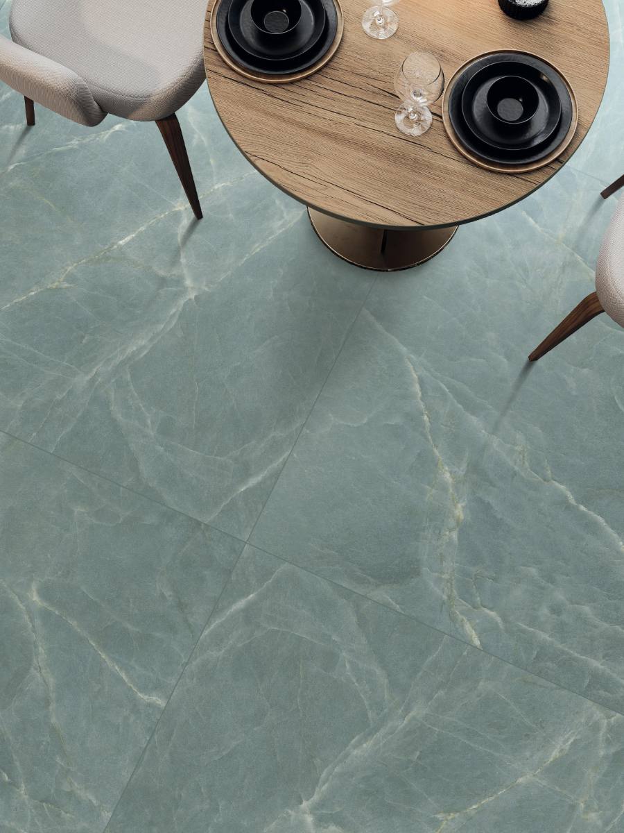 Marble effect porcelain tiles ABK Sensi Nuance Sea Green, 120x120 cm, 8.5 mm, polished 3D textured (lux 3D) – 4