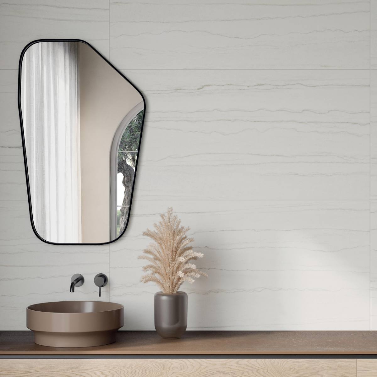 Marble effect large porcelain slab ABK Sensi Nuance White Macaubas, 120x280 cm, 6 mm, polished 3D textured (lux 3D)