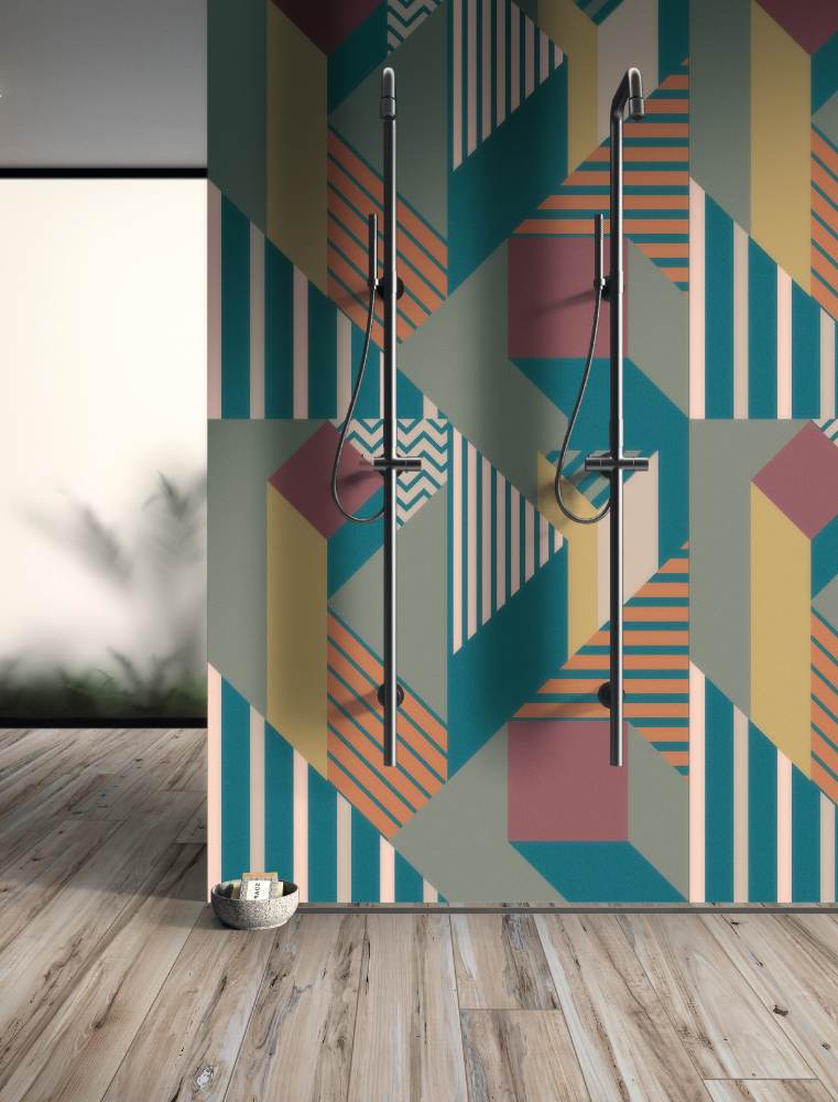 Patterned large porcelain decor slab ABK Wide&Style Perspective Brown, 120x280 cm, 6 mm, matt
