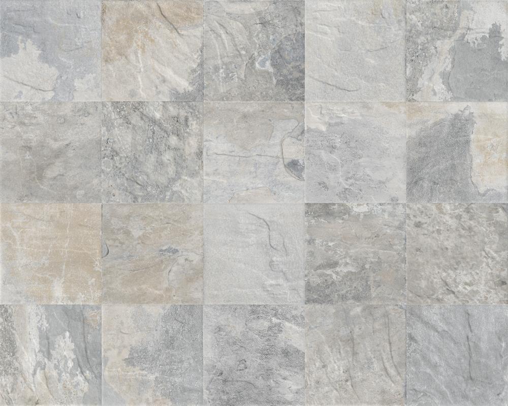 Anti-slip slate-effect porcelain floor tile Dune Ardesia Chiara Anti-Slip, 14.7x14.7 cm, 8 mm, light quartzite grey, R12