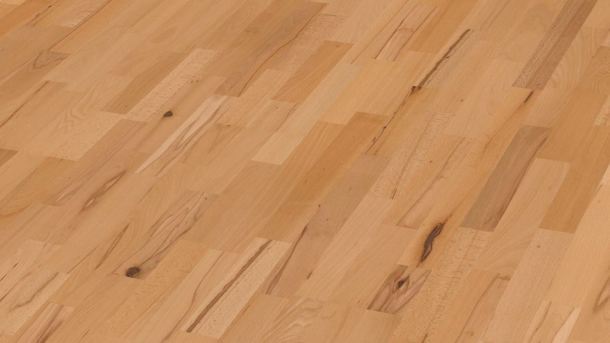 Beech parquet Meister, Longlife PC 200, Steamed beech lively 09046, 3-strip, 2400 x 200 mm, brushed, ultra matt lacquered