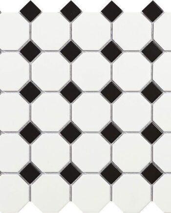 Ceramic mosaic Tech Octagon White, 30x30 cm, white and black