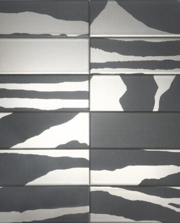 Ceramic wall tile with PVD metallic pattern Dune Flat Savannah Black & Silver, 7.5x30 cm, 8 mm, black & silver