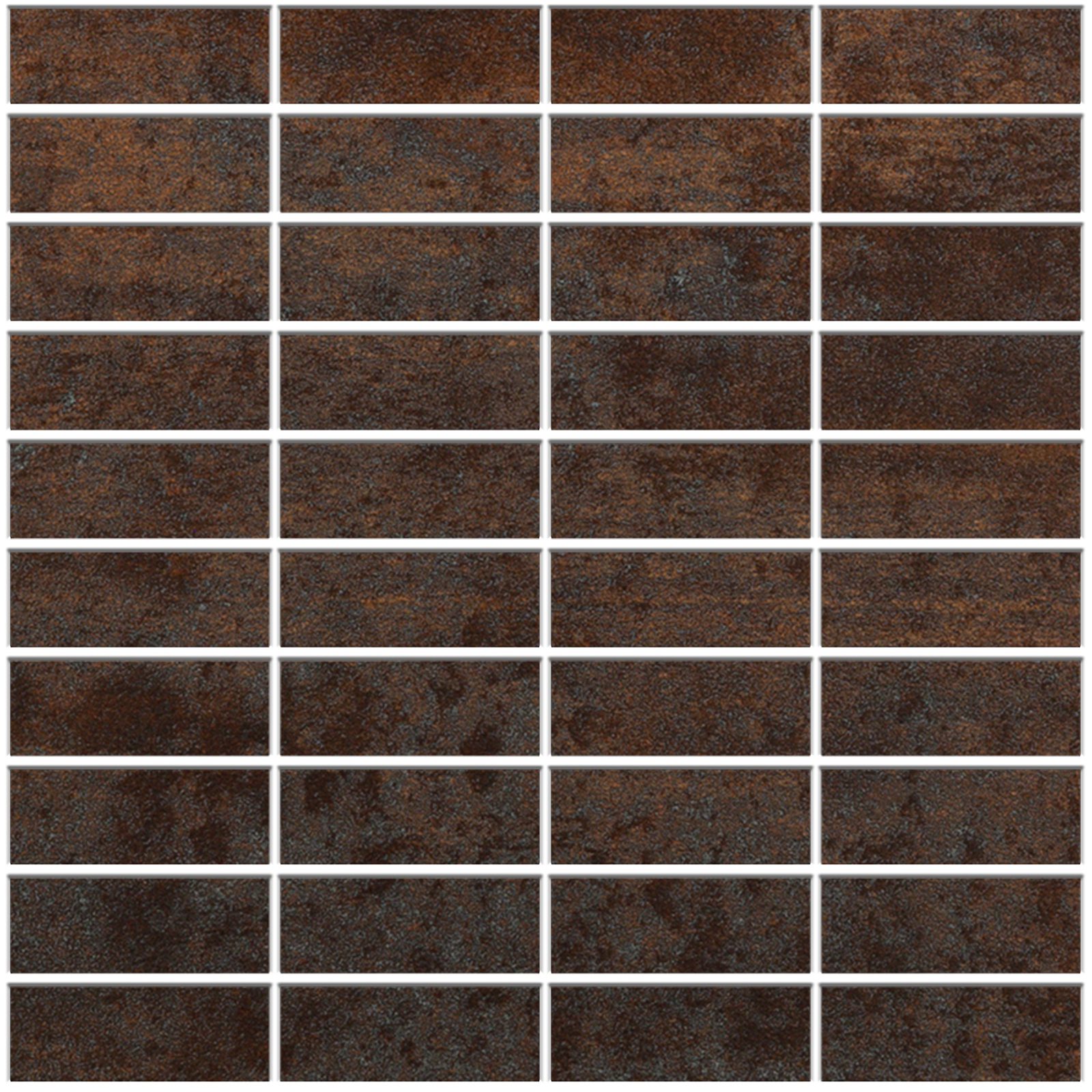 Corten steel-effect porcelain mosaic tile Tau Corten A, 30x30 cm, rust brown