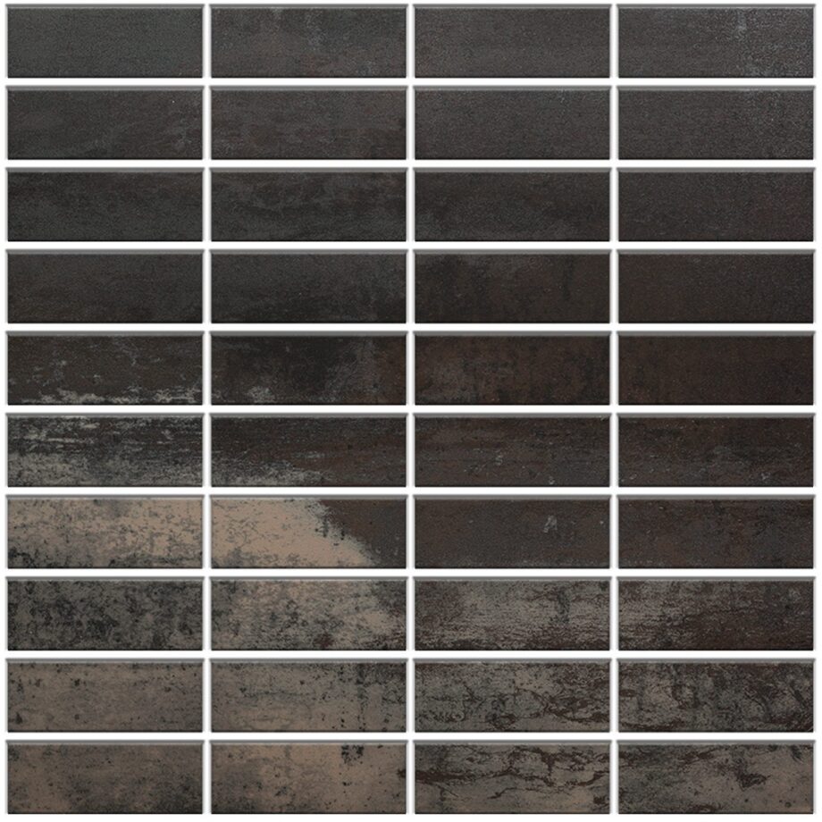 Corten steel-effect porcelain mosaic tile Tau Corten B, 30×30 cm, dark rust brown Corten steel-effect porcelain mosaic tile Tau Corten B, 30x30 cm, dark rust brown