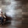 Corten steel-effect porcelain tile Tau Corten A, rust brown – view 5 Corten steel-effect porcelain mosaic tile Tau Corten A, 30x30 cm, rust brown – 5