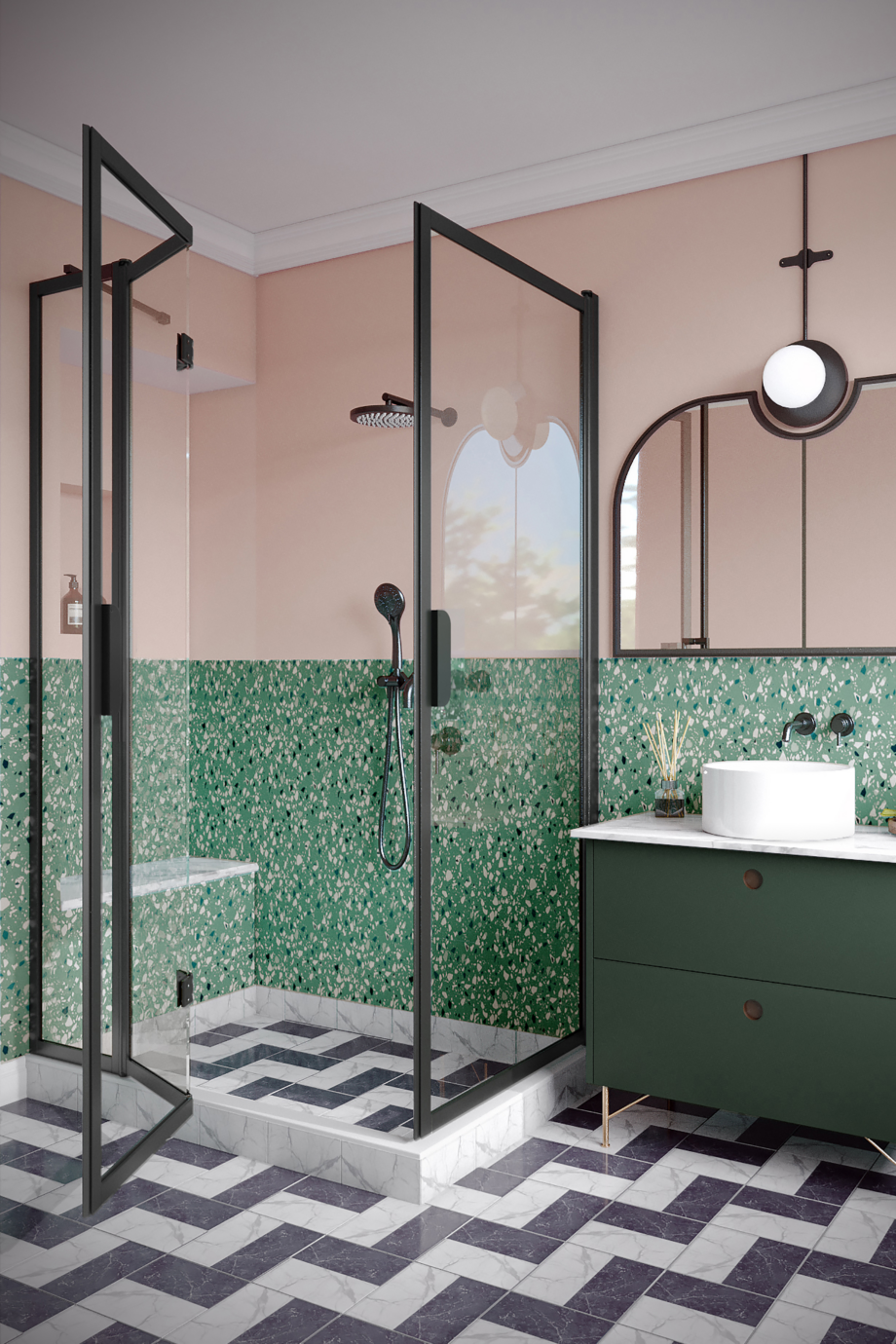 Shower enclosure Hietakari Bläk 896 New York, Mocha frame, reeded glass