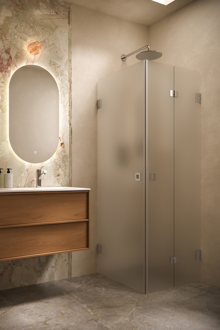 Shower enclosure Hietakari Vetro 544, brushed fittings, super bright satin glass Shower enclosure Hietakari Vetro 544, brushed fittings, super bright satin glass