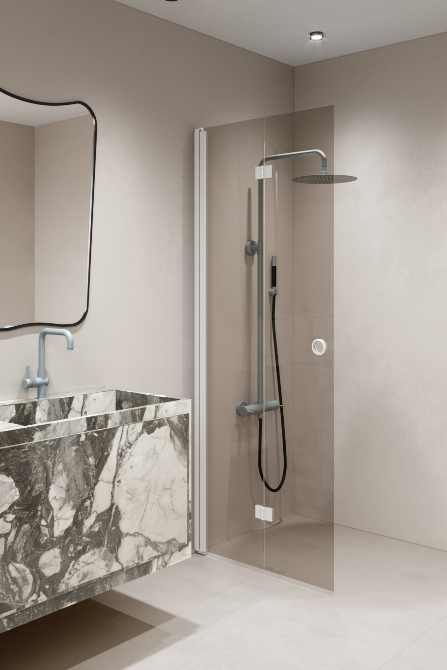 Folding shower screen Hietakari Forma 303, white frame, bronze tinted glass Folding shower screen Hietakari Forma 303, white frame, bronze tinted glass