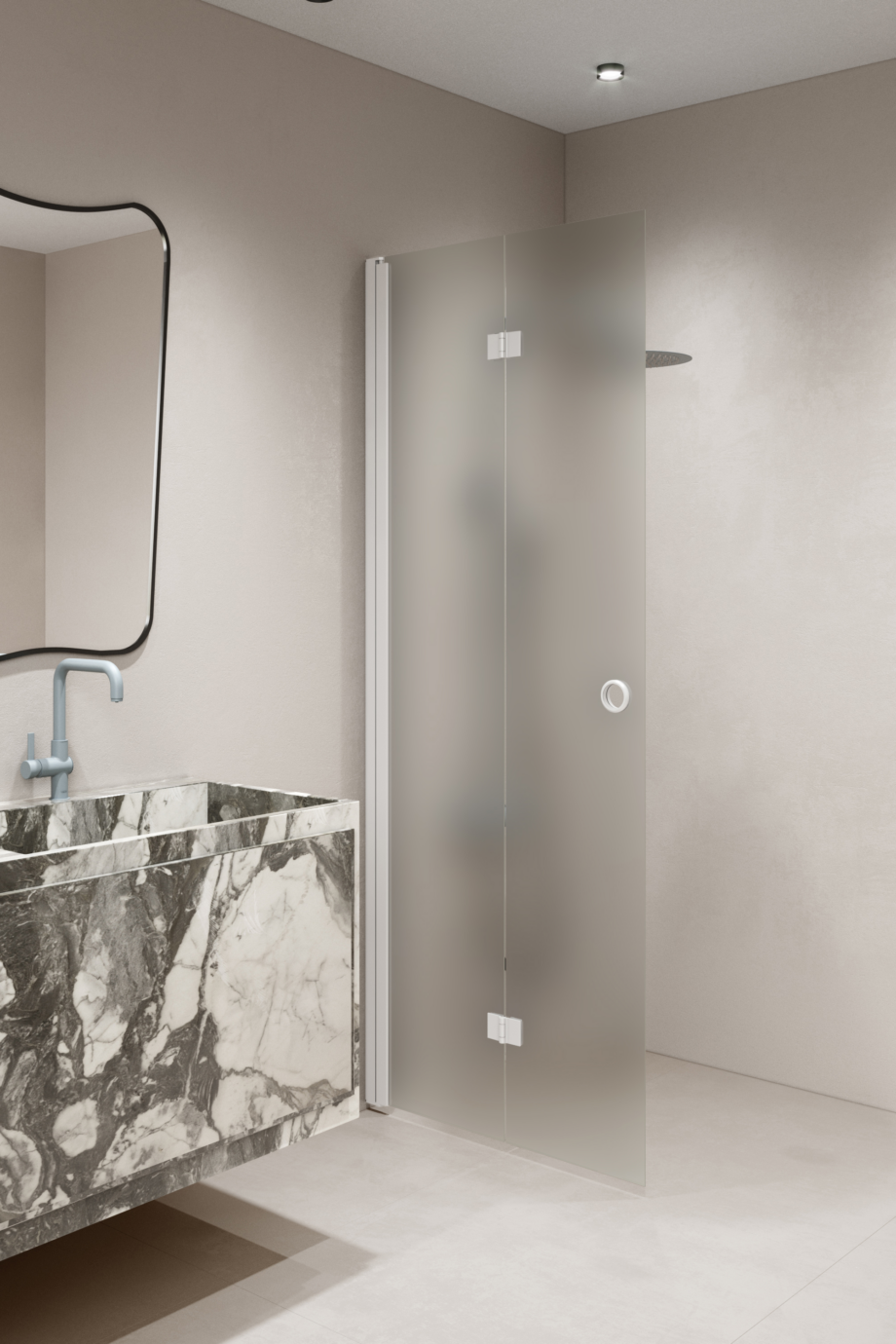 Folding shower screen Hietakari Forma 303, white frame, satin frosted glass Folding shower screen Hietakari Forma 303, white frame, satin frosted glass