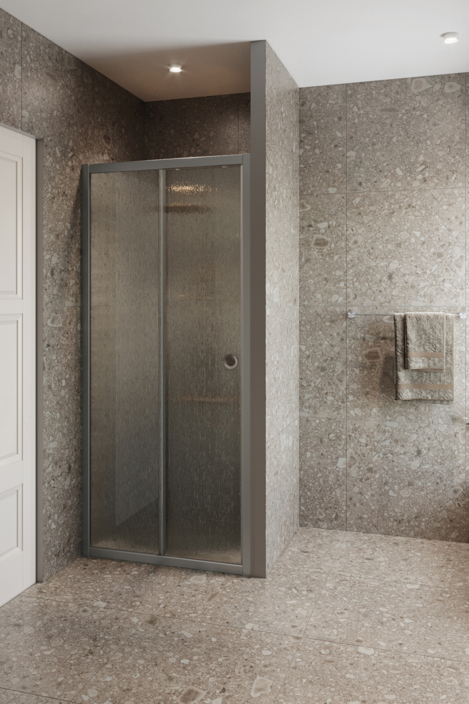 Alcove shower screen Hietakari Forma 462, aluminium frame, Chinchilla patterned glass Alcove shower screen Hietakari Forma 462, aluminium frame, Chinchilla patterned glass
