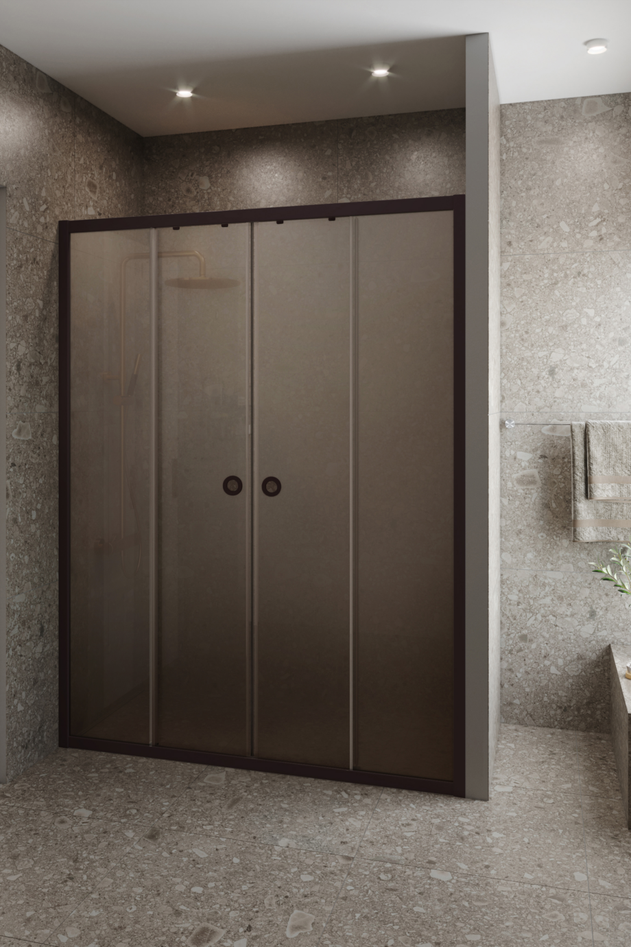 Alcove shower screen Hietakari Forma 464, Cocoa frame, brown satin glass Alcove shower screen Hietakari Forma 464, Cocoa frame, brown satin glass