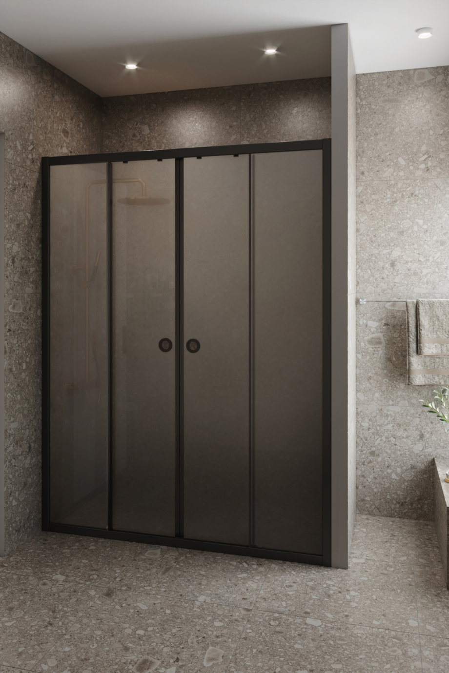 Alcove shower screen Hietakari Forma 464, black frame, grey satin glass Alcove shower screen Hietakari Forma 464, black frame, grey satin glass