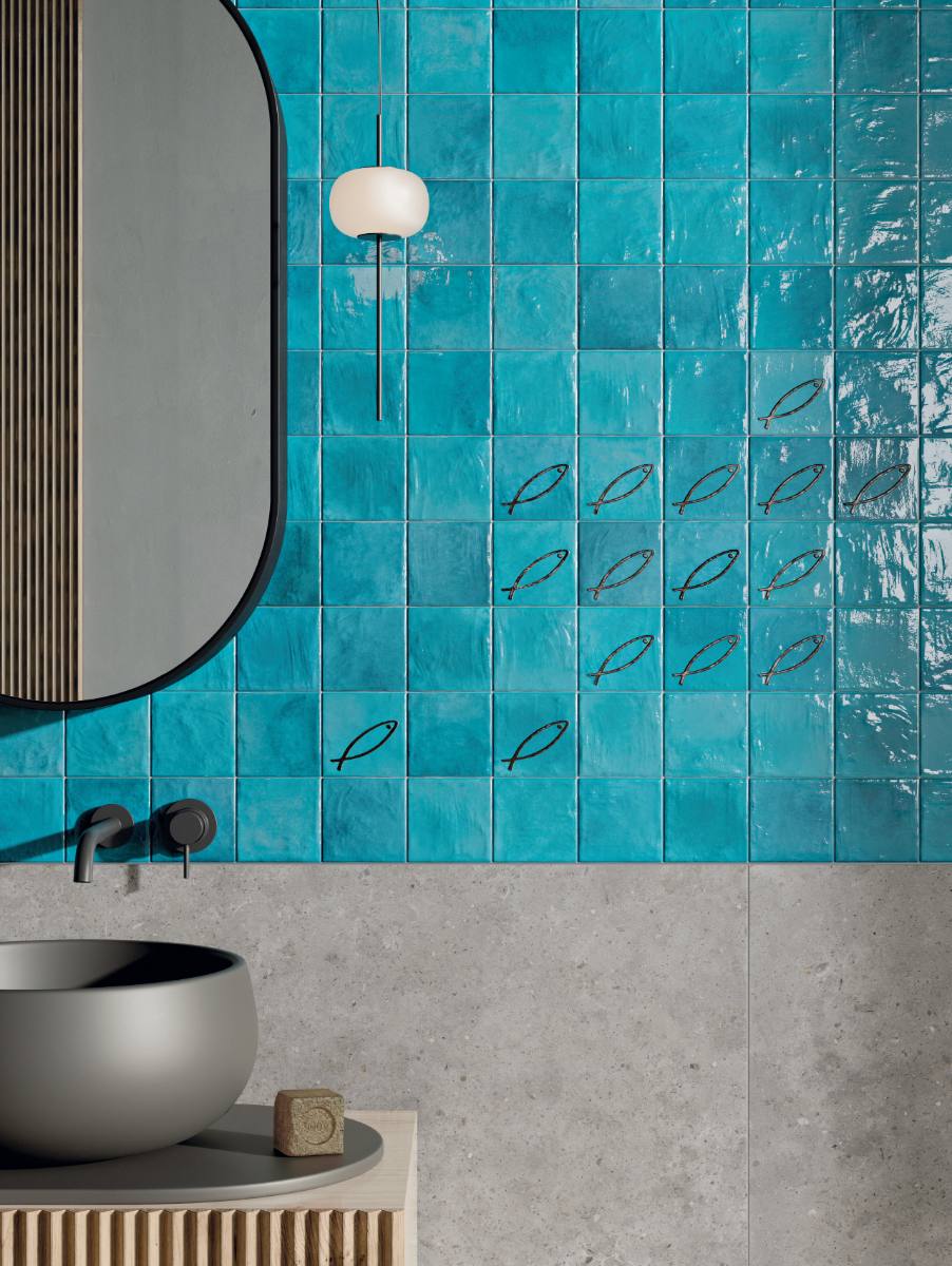 Coloured ceramic wall tile ABK Poetry Colors Turquoise, 10x10 cm, 8.5 mm, glazed, handcrafted look – 3