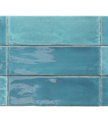 Handcrafted-look relief ceramic wall tile Dune Tabarca Cielo, 7.5x23 cm, 9 mm, sky blue