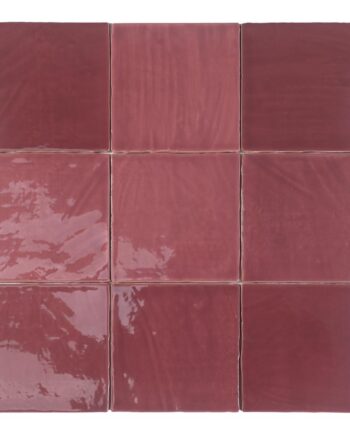 Handcrafted-look relief ceramic wall tile Dune Tabarca Granate, 15x15 cm, 9 mm, maroon