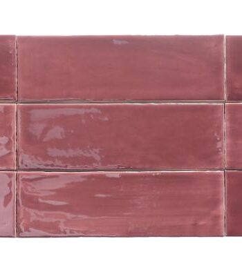 Handcrafted-look relief ceramic wall tile Dune Tabarca Granate, 7.5x23 cm, 9 mm, maroon