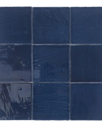 Handcrafted-look relief ceramic wall tile Dune Tabarca Marino, 15x15 cm, 9 mm, navy blue