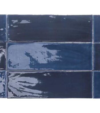 Handcrafted-look relief ceramic wall tile Dune Tabarca Marino, 7.5x23 cm, 9 mm, navy blue