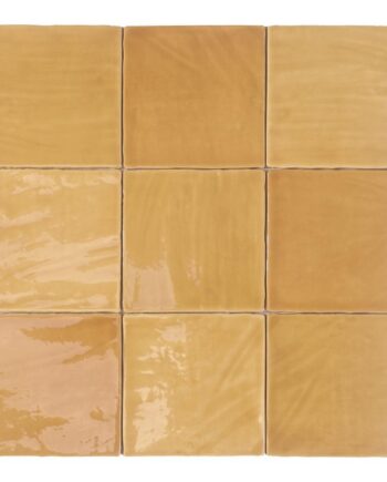 Handcrafted-look relief ceramic wall tile Dune Tabarca Miel, 15x15 cm, 9 mm, honey yellow