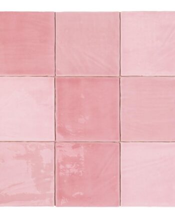 Handcrafted-look relief ceramic wall tile Dune Tabarca Rosa, 15x15 cm, 9 mm, pink
