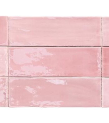 Handcrafted-look relief ceramic wall tile Dune Tabarca Rosa, 7.5x23 cm, 9 mm, pink