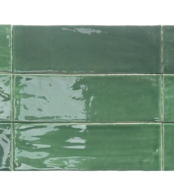 Handcrafted-look relief ceramic wall tile Dune Tabarca Verde, 7.5x23 cm, 9 mm, green