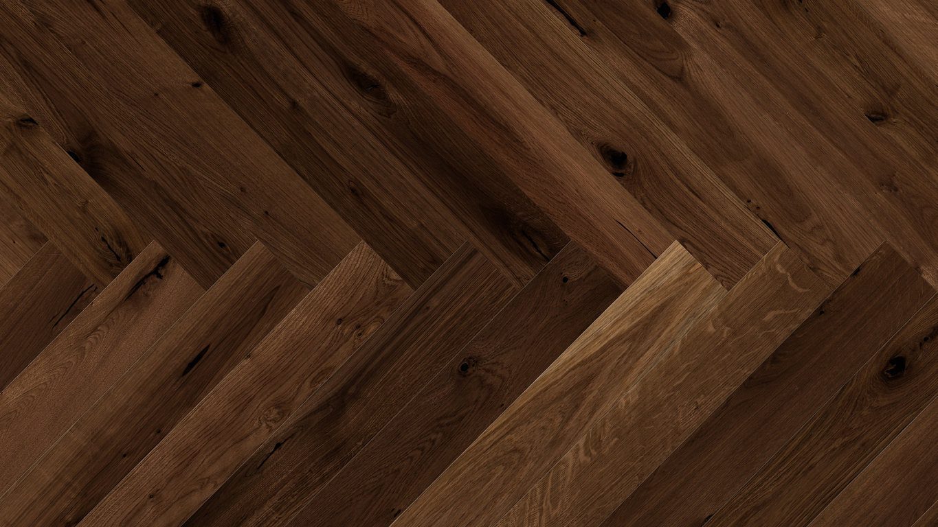 Herringbone floor Smoked Oak beveled, brushed, matt lacquered