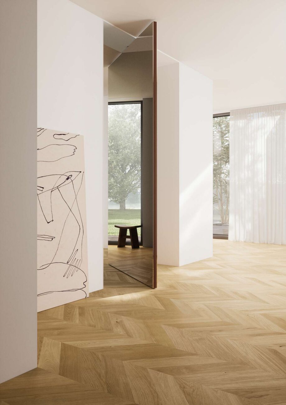 Herringbone Flooring Bauwerk Formpark Rombico Oak Nature 14 oiled brushed – interior Herringbone Flooring Bauwerk Formpark Rombico Oak Nature 14 oiled brushed – 2