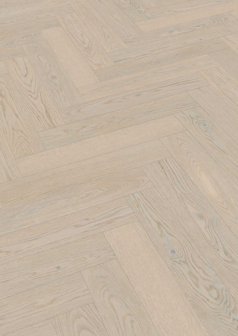Herringbone parquet Meister Lindura Classic Arctic white, 1-Strip (plank), brushed, ultra matt lacquered