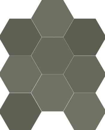 Hexagonal porcelain tile with shade variation Dune Chicago Exa Olive, 21.5x25 cm, 9 mm, olive green, R10