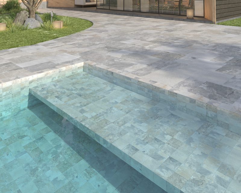 Anti-slip slate-effect porcelain floor tile Dune Ardesia Chiara Anti-Slip, 14.7x14.7 cm, 8 mm, light quartzite grey, R12 – 3