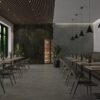 Stone-effect porcelain floor tile Tau Caribbean Graphite, graphite grey, rectified – view 3 Stone-effect matt porcelain floor tile Tau Caribbean Graphite, 60x60 cm, 9 mm, graphite grey, rectified – 3
