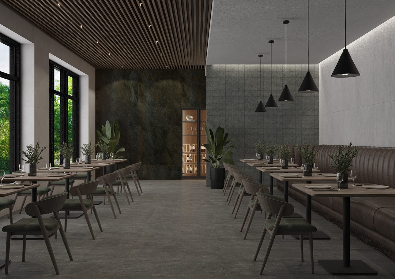 Stone-effect matt porcelain floor tile Tau Caribbean Graphite, 60x60 cm, 9 mm, graphite grey, rectified – 3