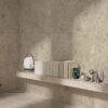 Stone-effect matt porcelain floor tile Tau Qatar Sand, sand beige, rectified – view 2 Stone-effect matt porcelain floor tile Tau Qatar Sand, 60x60 cm, 9 mm, sand beige, rectified – 2
