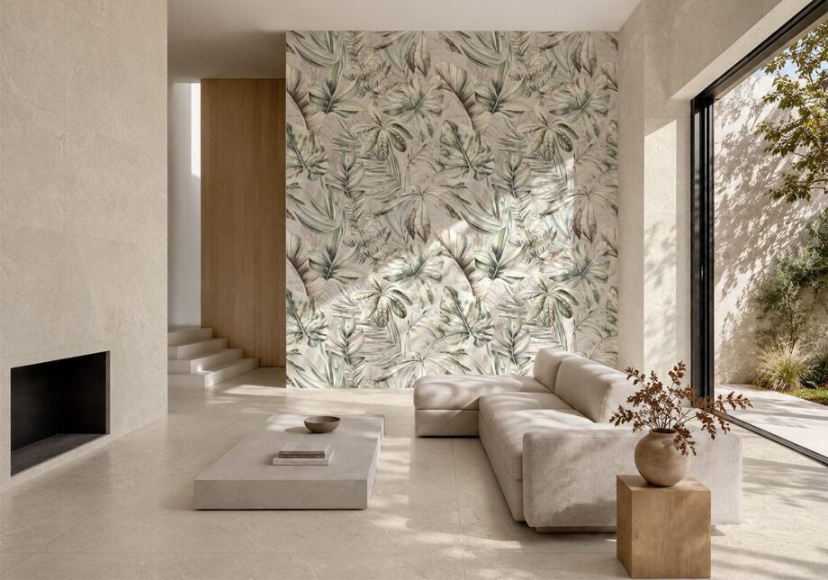 Stone-effect tile Tau Campaspero Linen, linen beige – view 2 Stone-effect soft matt porcelain floor tile Tau Campaspero Soft Linen, 100x100 cm, linen beige, rectified – 2