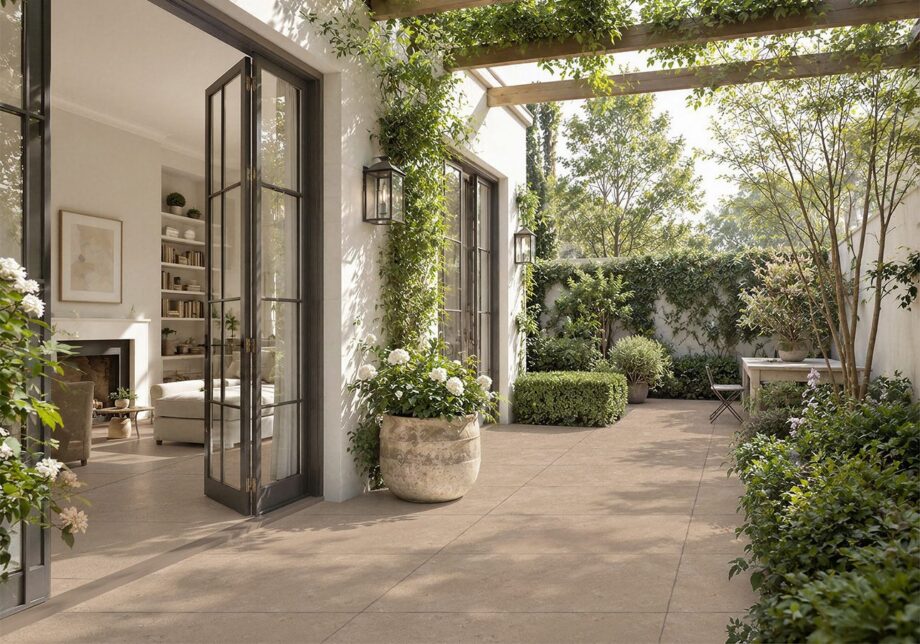 Stone-effect outdoor paving tile Tau Campaspero Sand, 60x60 cm, 20 mm, sand beige, R11, rectified – 2