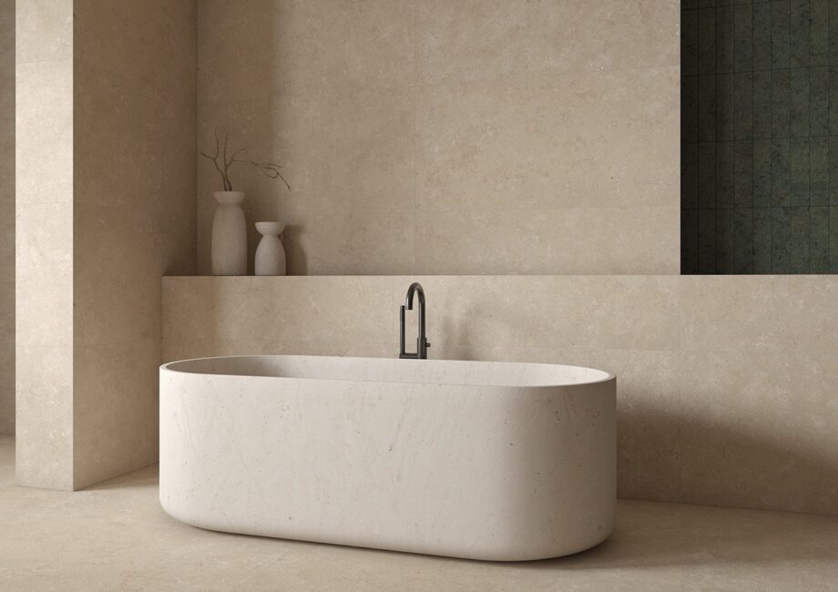 Stone-effect outdoor paving tile Tau Campaspero Sand, 60x60 cm, 20 mm, sand beige, R11, rectified – 3