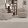 Stone-effect porcelain tile Tau Campaspero White, white – view 2 Stone-effect soft matt porcelain floor tile Tau Campaspero Soft White, 60x120 cm, white, rectified – 2