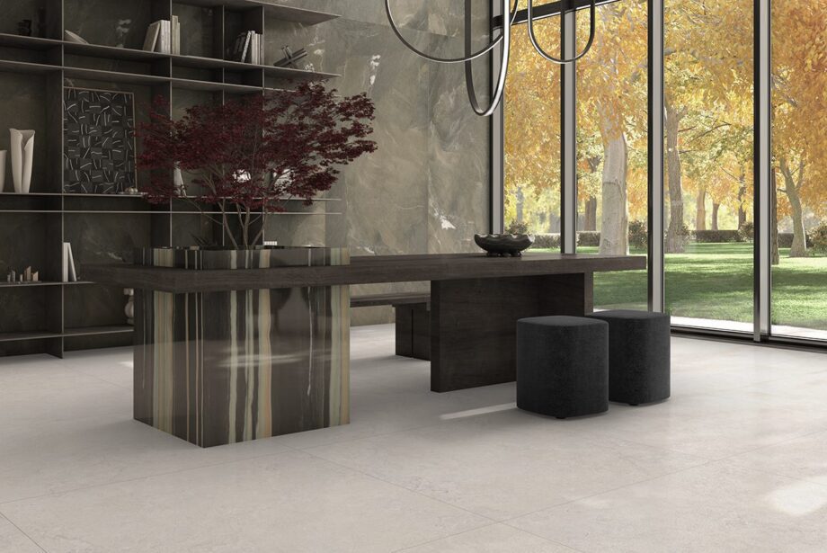 Stone-effect Tau Dorset White, white – view 4 Stone-effect matt porcelain floor tile Tau Dorset White, 60x60 cm, 9 mm, white, rectified – 4