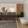 Stone-effect porcelain tile Tau Mainstone Gray grey – view 2 Stone-effect matt porcelain floor tile Tau Mainstone Gray, 60x60 cm, 9 mm, grey, R10, rectified – 2