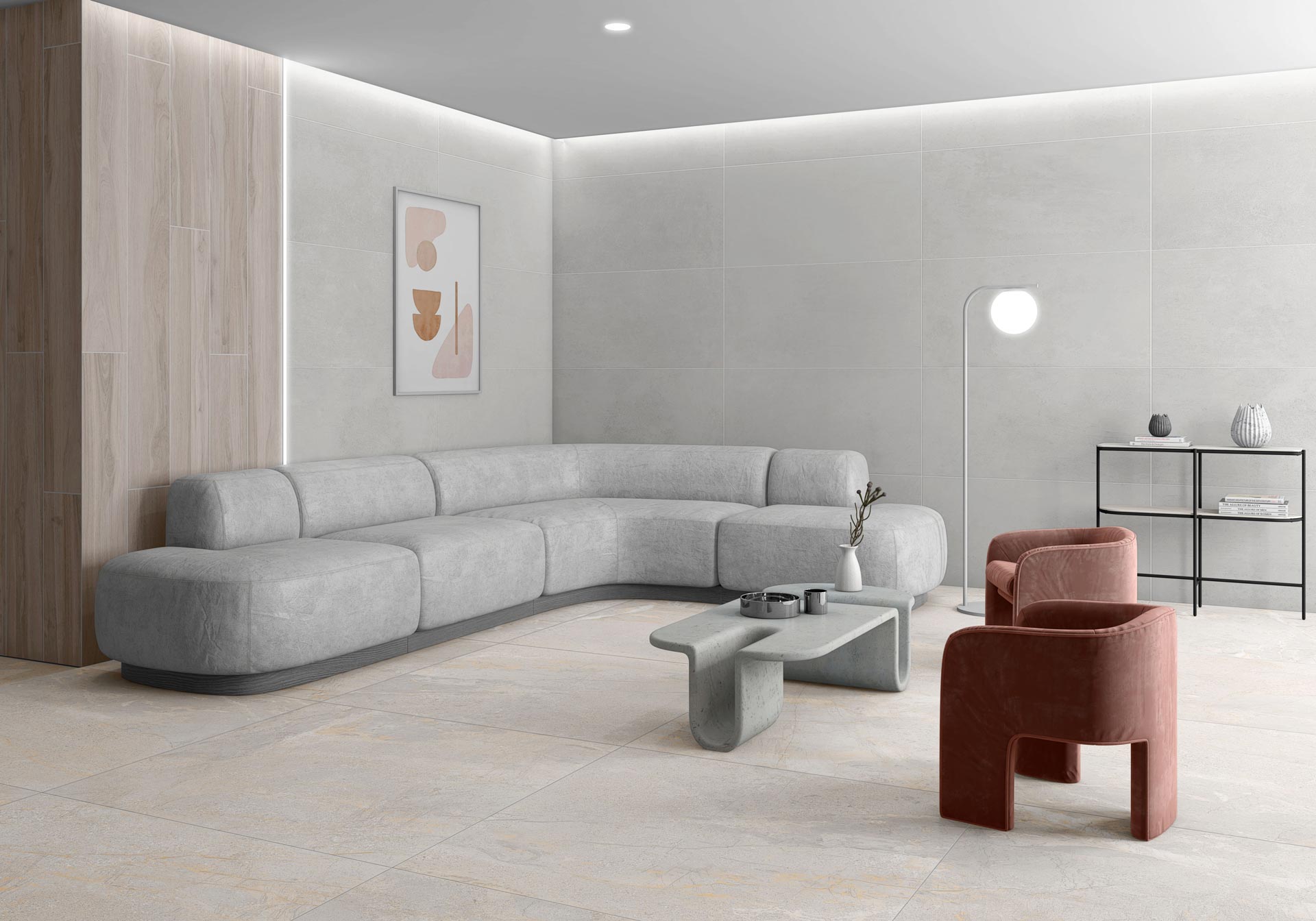 Stone-effect matt porcelain floor tile Tau Mainstone Silver, 60x60 cm, 9 mm, silver grey, R10, rectified – 3