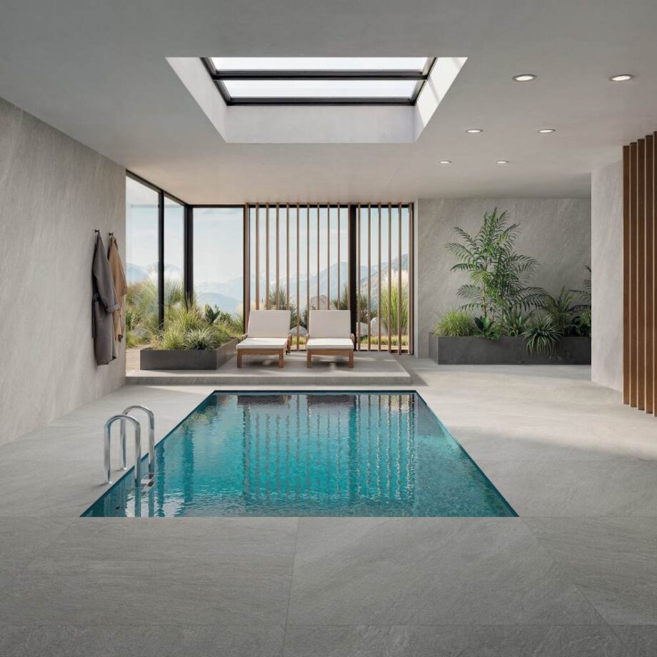 Stone effect porcelain ABK Cliff Ash, slip-resistant – view 4 Stone effect porcelain floor tile ABK Cliff Ash, 120x120 cm, 8.5 mm, natural matt, slip-resistant R10 – 4