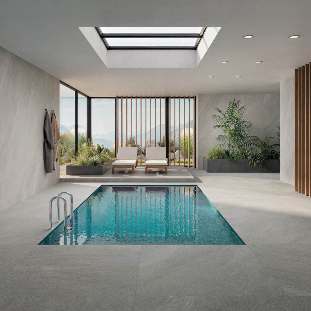 Stone effect porcelain floor tile ABK Cliff Ash, 120x120 cm, 8.5 mm, natural matt, slip-resistant R10 – 4