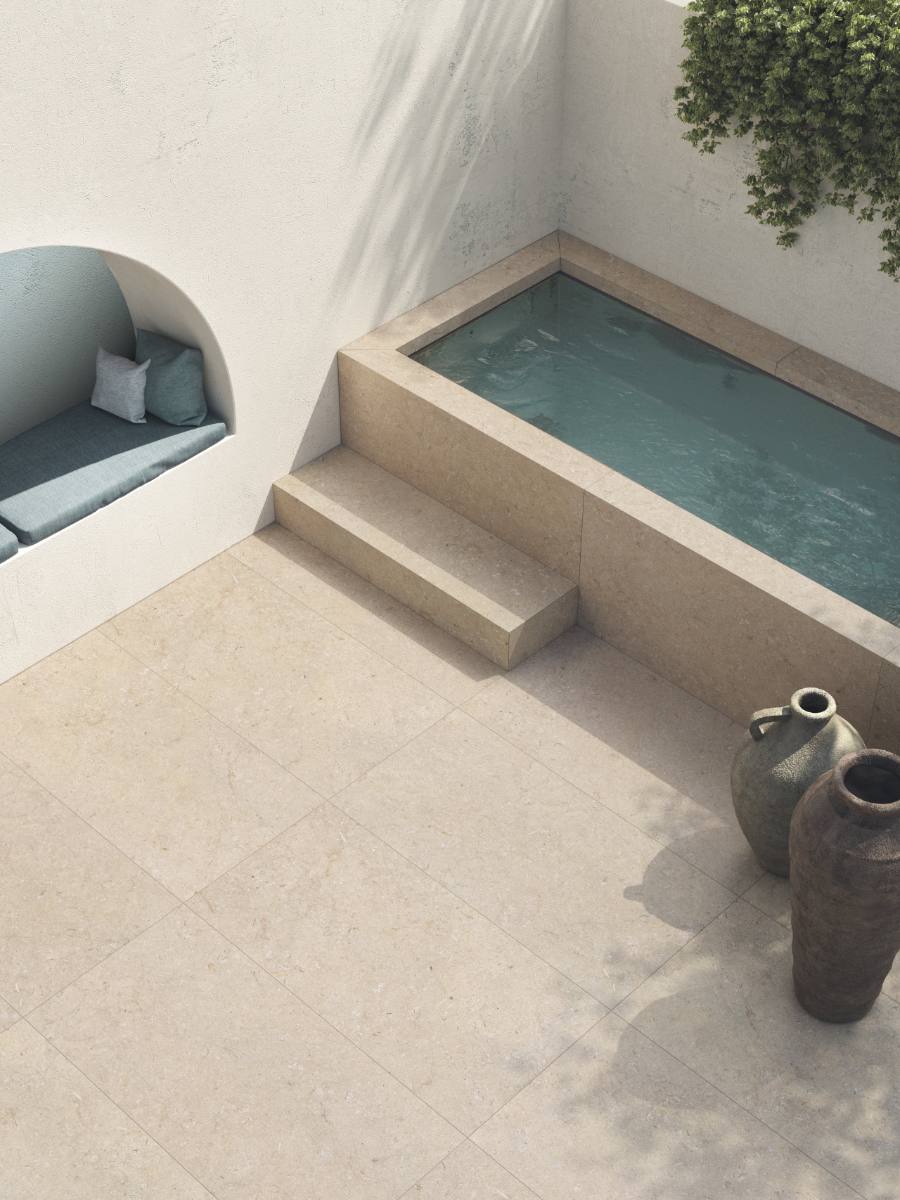 Stone effect outdoor porcelain tile ABK Poetry Stone Trani Beige, 120x120 cm, 20 mm, outdoor, slip-resistant R11 – 4