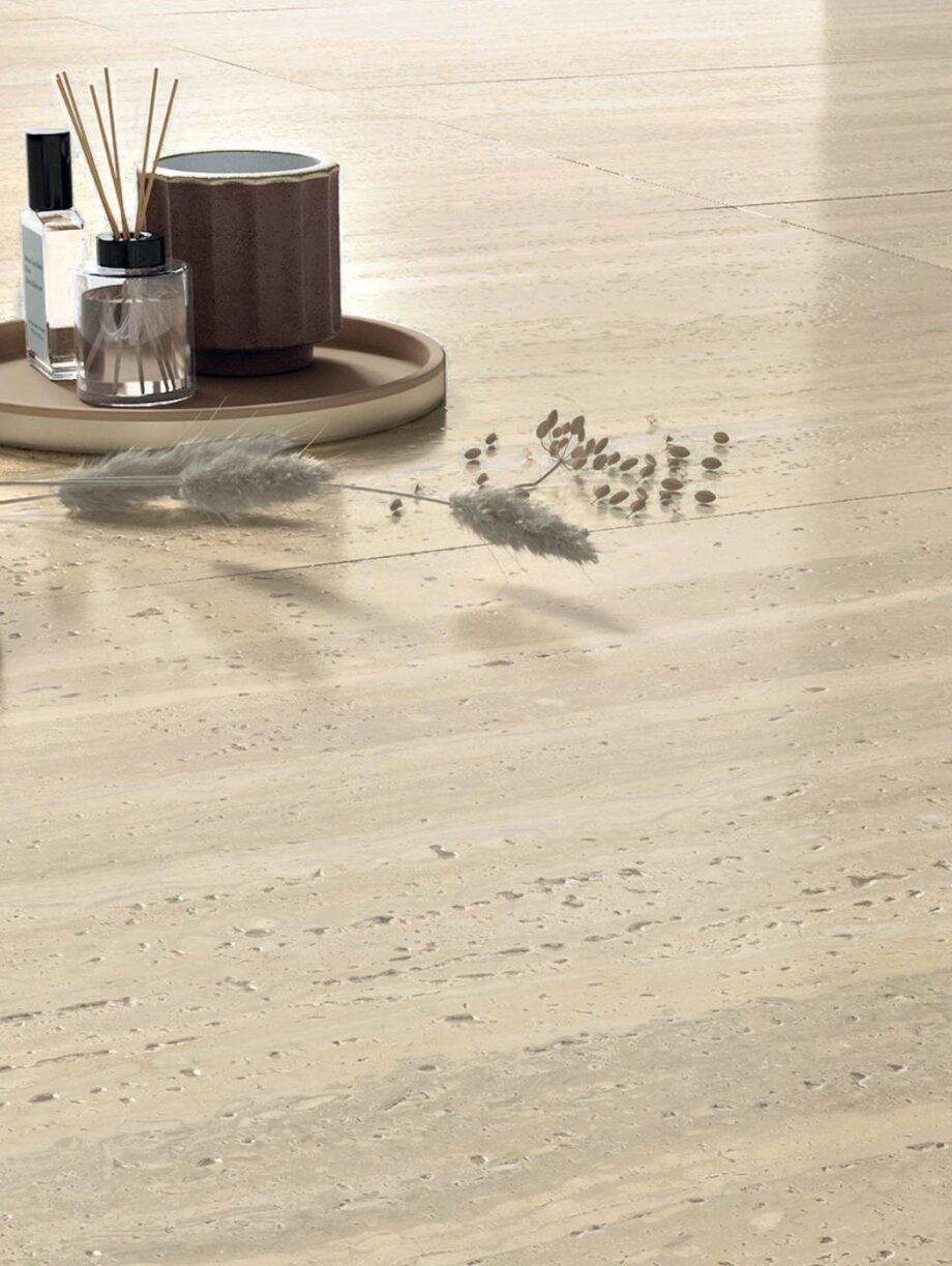 Stone effect porcelain ABK Sensi Roma Cream – view 5 Stone effect porcelain tiles ABK Sensi Roma Cream, 120x120 cm, 8.5 mm, 3D textured (antique) – 5